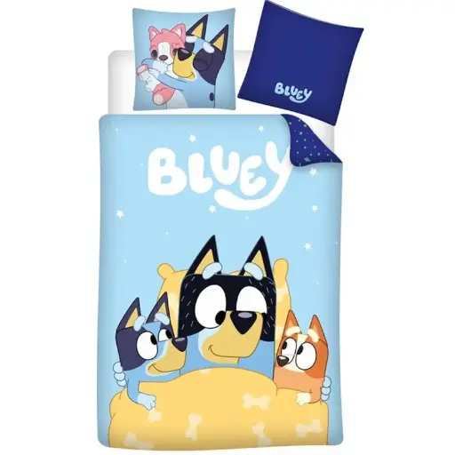 Déco Chambre - Parure de Lit Enfant Coton Réversible Bluey Bingo - Housse de Couette 140x200 cm Taie d'Oreiller 65x65 cm